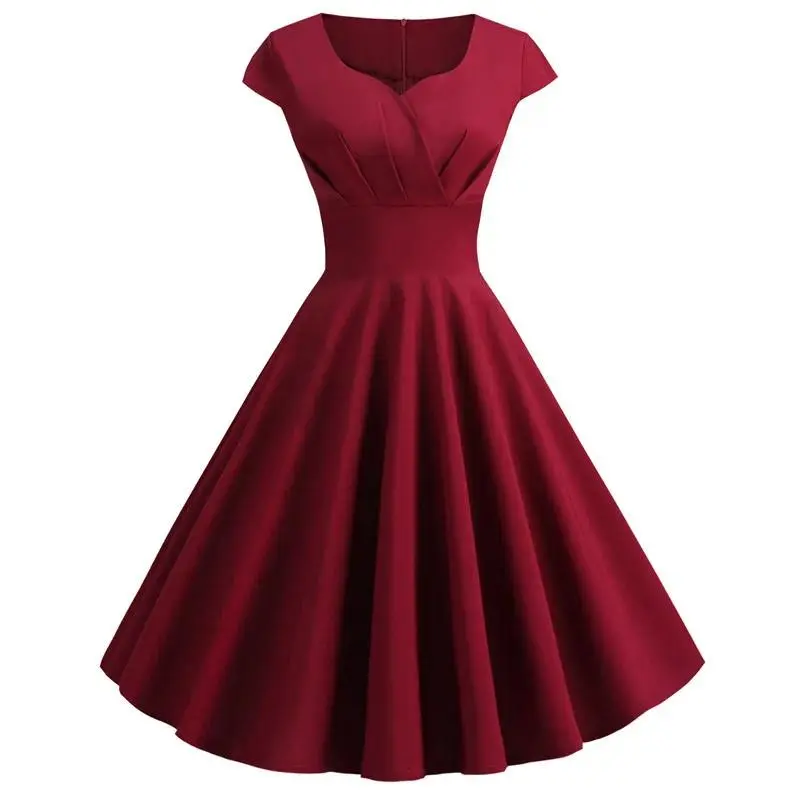 Women's Plain Acrylic Sheath Fit V-Neck Dress - 50s-60s Retro Vintage Rockabilly Style, Nylon-Polyester, All Seasons, Casual-Bachelorette Party Wear, XXL Basic Lady Vestidos
