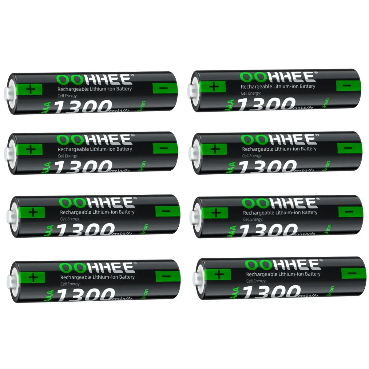 OOHHEE 8 Pack AAA Rechargeable Lithium-ion Battery 1.5V 1300mWh High Capacity