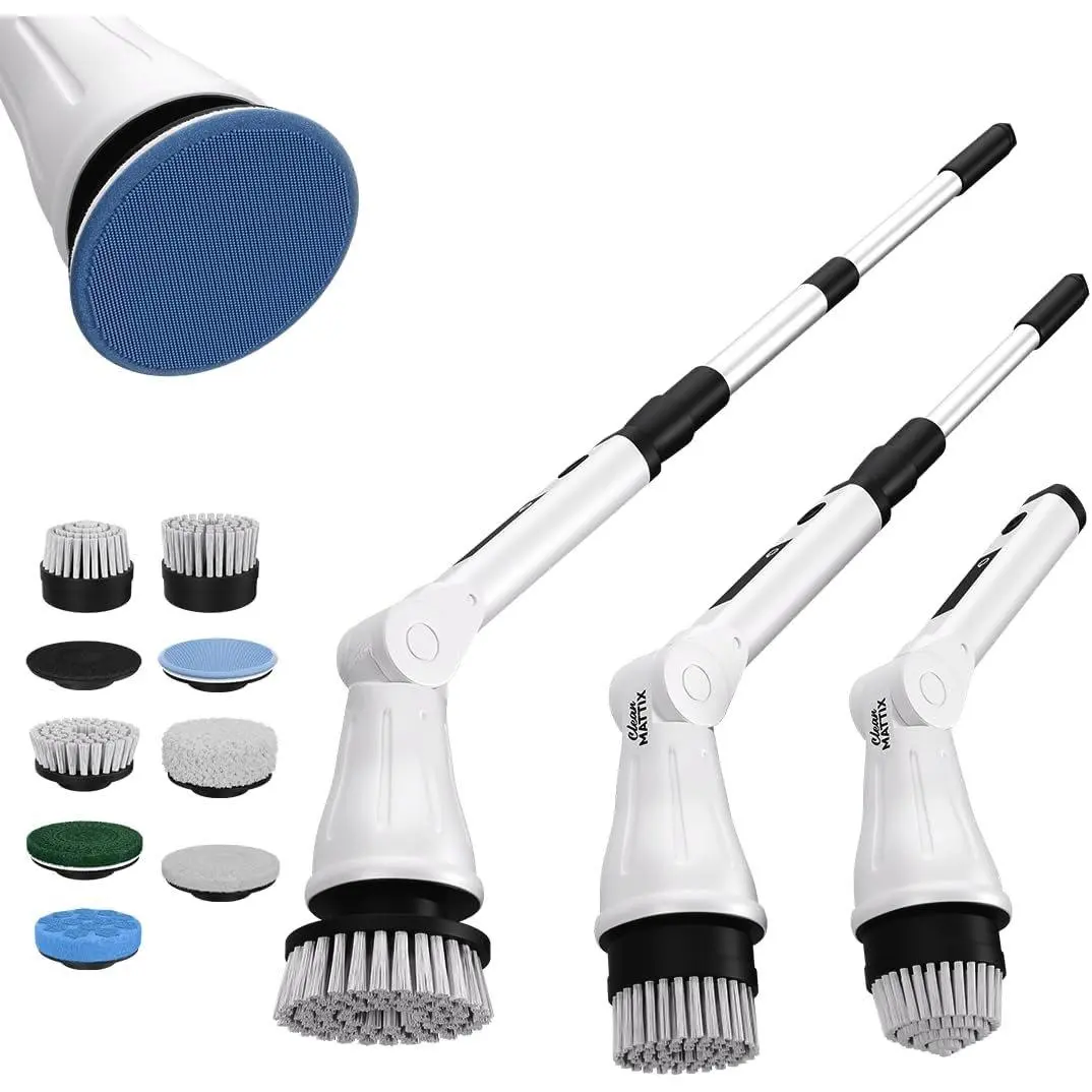 Electric Spin  – 8-in-1 Cordless Power  with 8 Brush Heads & Extendable Handle – Rechargeable Cleaning Brush for Bathroom, Shower, Tile, Grout, Tub & Floor