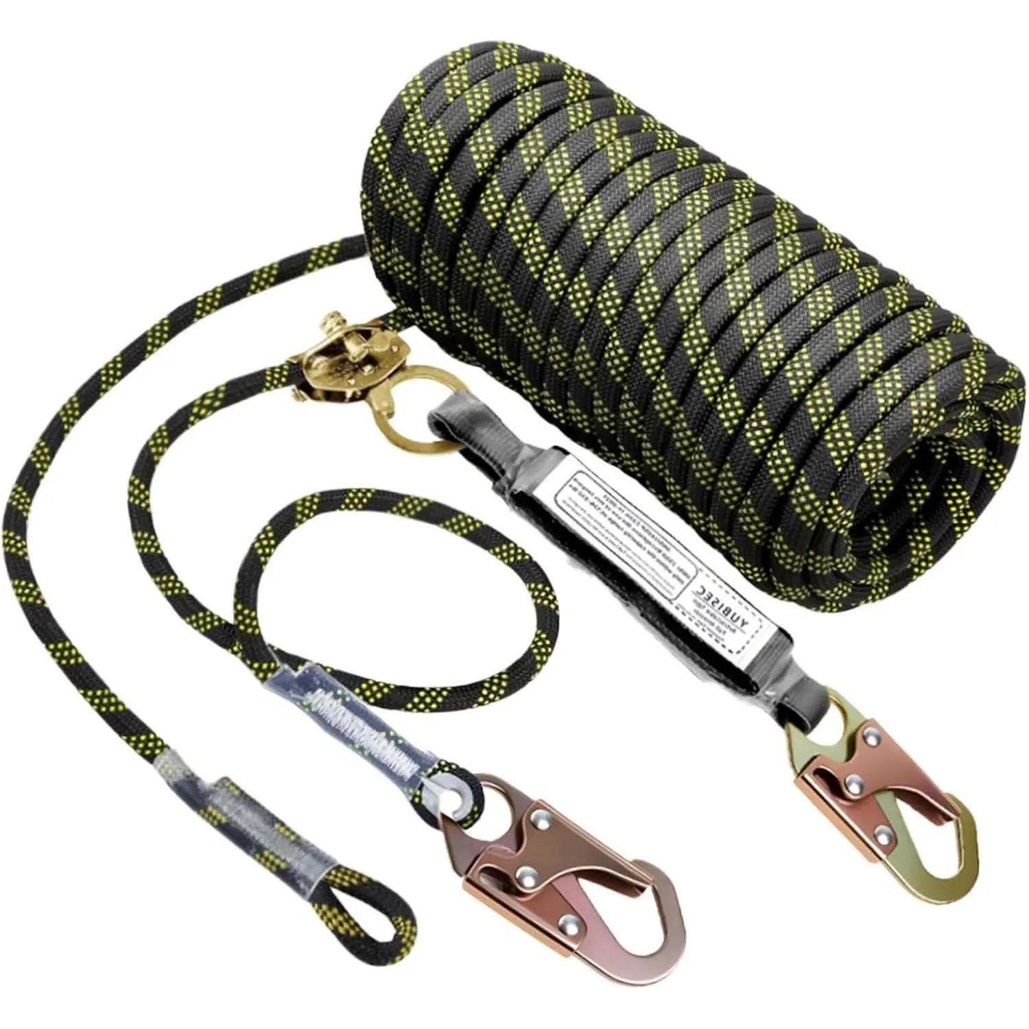Vertical Assembly 25FT, Fall Protection Rope Safety Lanyard| Grab Snap Shock, Tree Climbing Line Kit Duty Safety Equipment ANSI CE