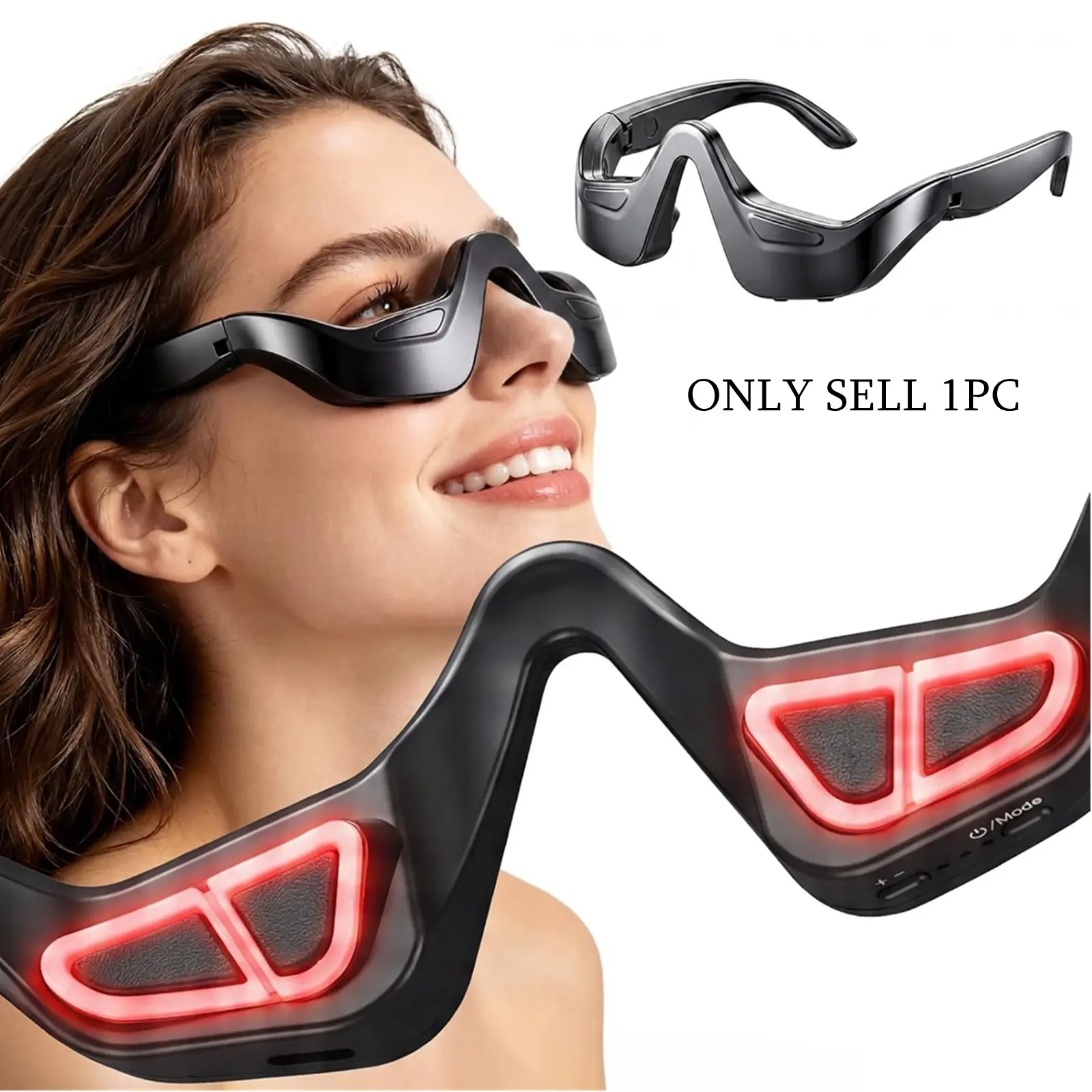 Under Eye Red Light Therapy Glasses, 650nm LED Eye Massager with Gentle Microcurrent, Portable Eye Care Device for Dark Circles, Puffiness, Eye Bags, Smoothes Wrinkles Fine Lines & Tired-Looking Eyes for Men and Women