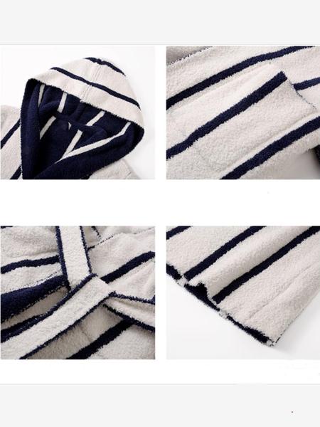 【COZY Soft Plush Feel】Women's Striped Print Long Sleeve Bathrobe, Casual Soft Comfortable Warm Hooded Robe, Ladies Sleepwear for Fall & Winter