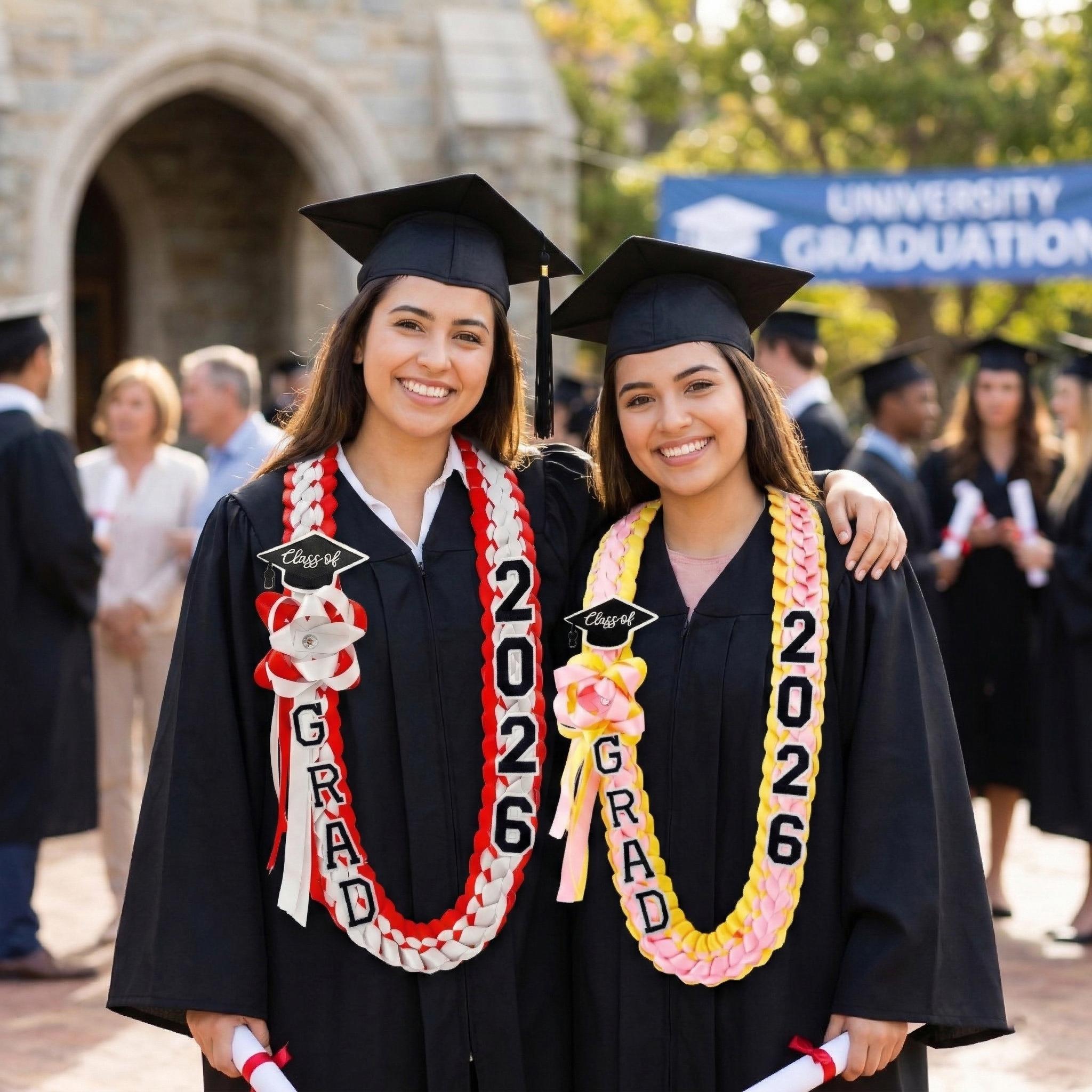 2026 Graduation Leis for Him Her, Hand Woven Blue Braided Ribbon Lei With GRAD Letters And Cap Charm, Adjustable Graduation Money Lei Equipped With Safety Pins, Premium Grad Party Favors Decor For Class of 2026 Graduation Ceremony Celebration Gifts