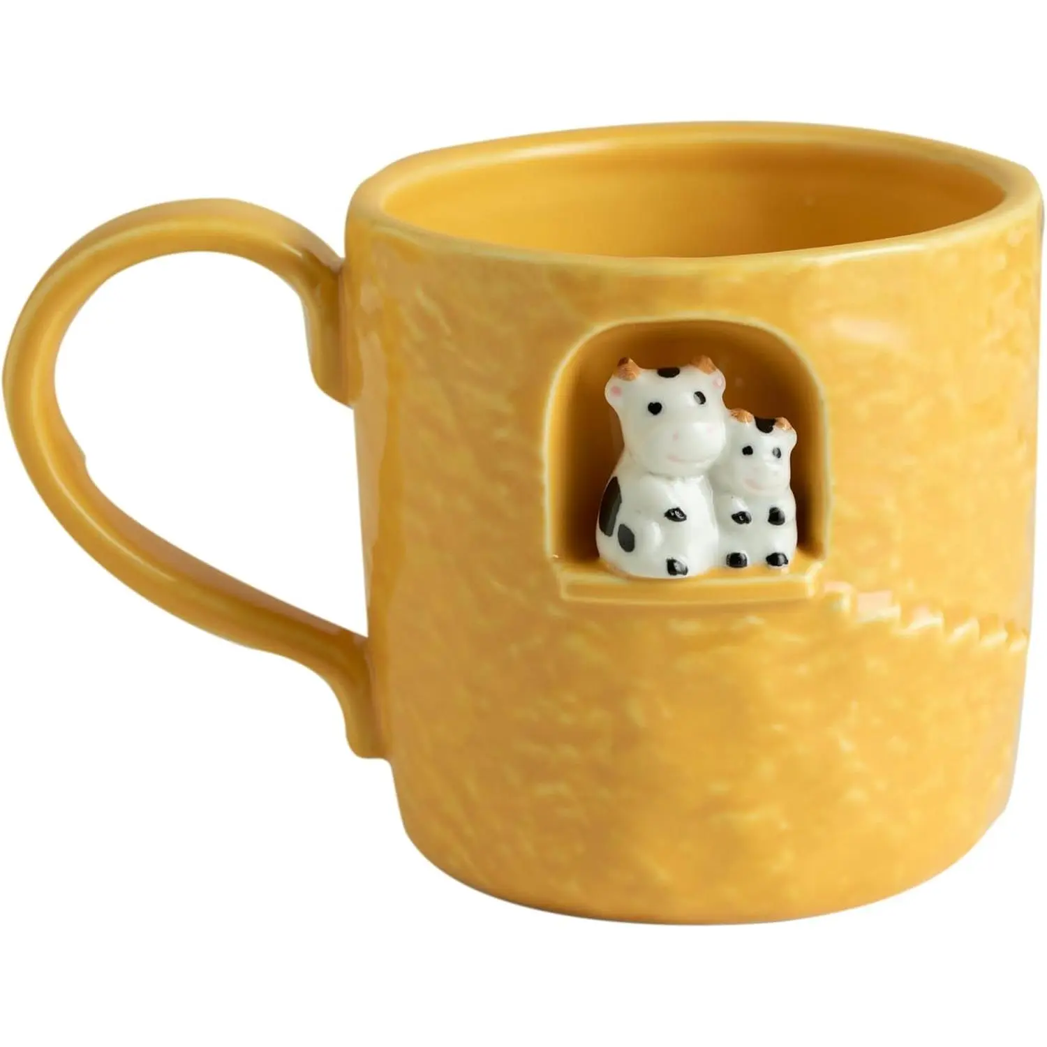 14oz Handcrafted Handpainted Ceramic Coffee Mug - Family Theme, Cow Figures & Window Sill Sculpture, Microwave Safe Gift Ideas for Father's Day, Mother's Day, High-Temp Ceram
