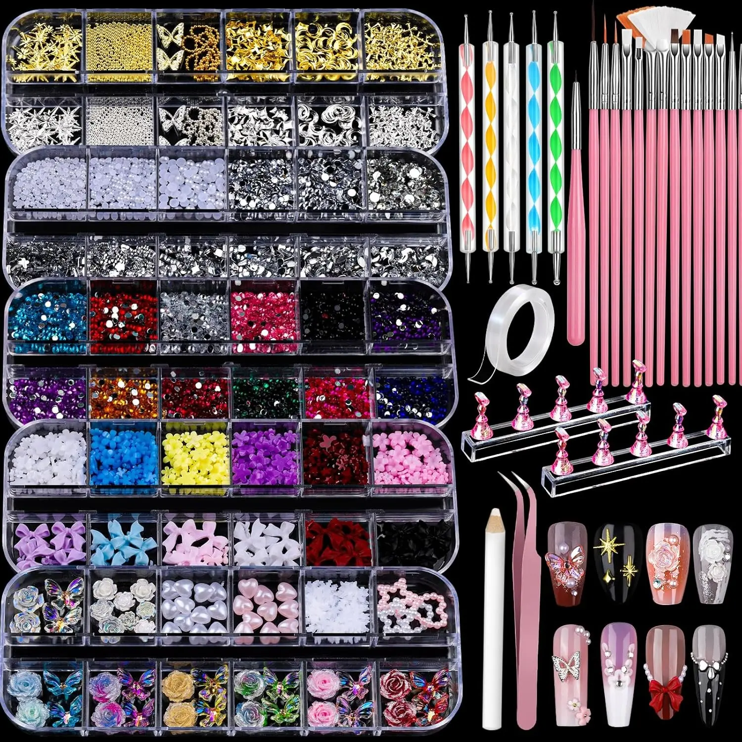 30-Piece Nail Art Kit, Includes Rhinestones, Paint Pens, Dotting Tools, Nail Forms, Double-Sided Tape, Complete Nail Design Set for Women