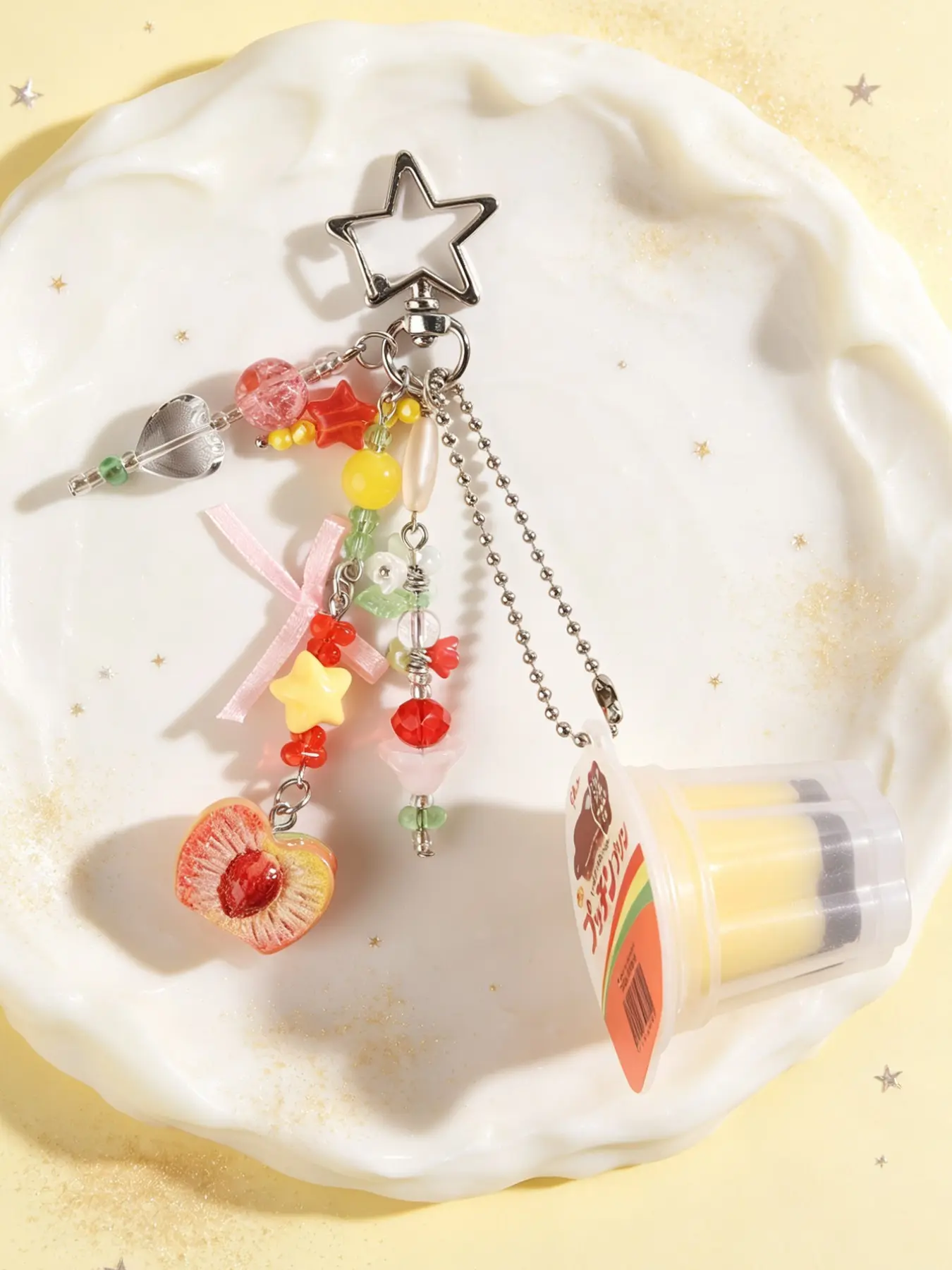 Japanese Style Pocky Bento Food Play Keychain, Peach Cherry Bead Star Pendant, Cute Girl Heart Bag Charm, Collectible Accessory