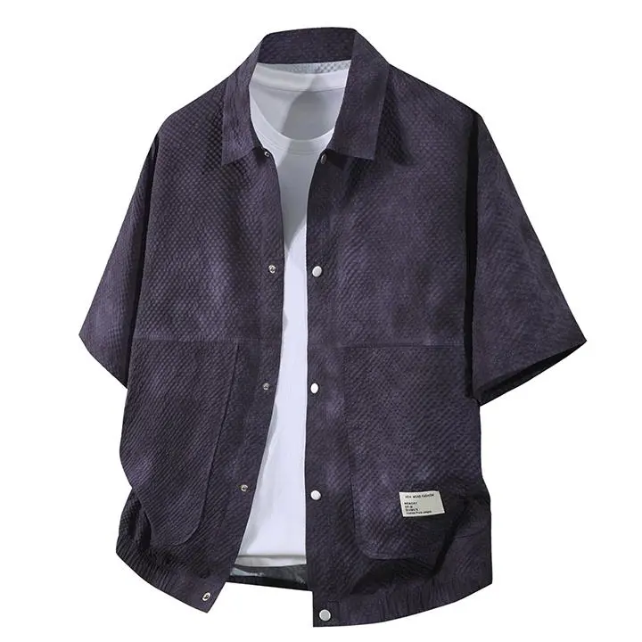 Men's Tie-Dye Print Shirt, Chic American Vintage Workwear Style, Relaxed Fit Short-Sleeve Top for Casual Summer Wear, Baggy, 100% Polyester Men's Casual Shirts