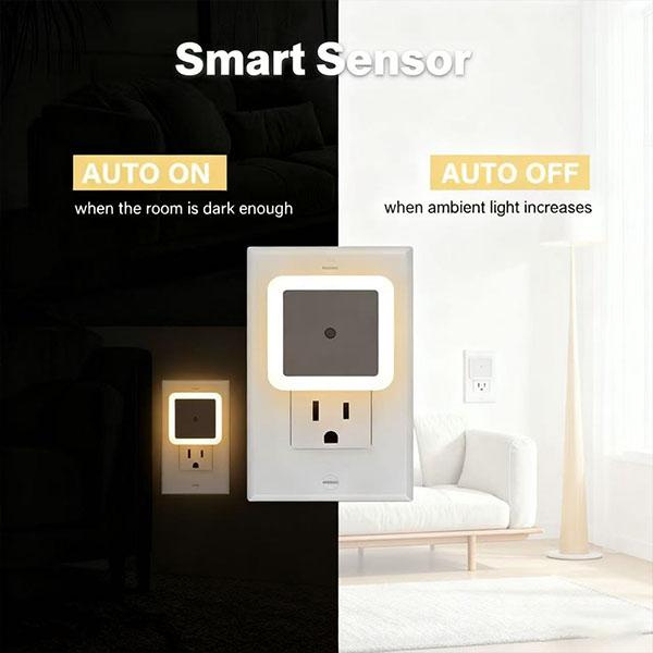 6 Pack Warm White LED Night Lights with Auto On Off Sensor for Kids Bedroom Nursery Bathroom Hallway Stairs Safe Eye-Caring Plug in Wall Lights