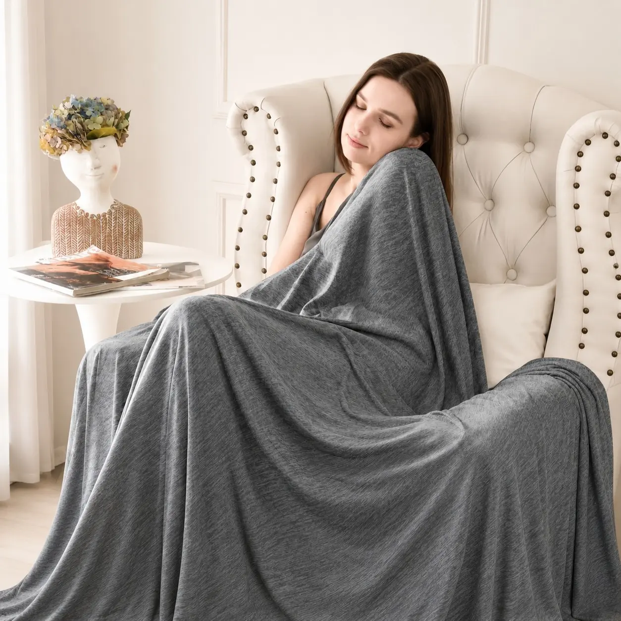 Reversible Cooling Blanket for Hot Sleepers, 0.43 Q-max Cold Touch, Lightweight Ultra-Thin Summer Throw Blanket, Soft Cool Blanket for Bed, Sofa, Travel, Dorm, Office, Blanket for Couch, Gift for Women Men, Cozy Throw Blanket, Soft Blankets
