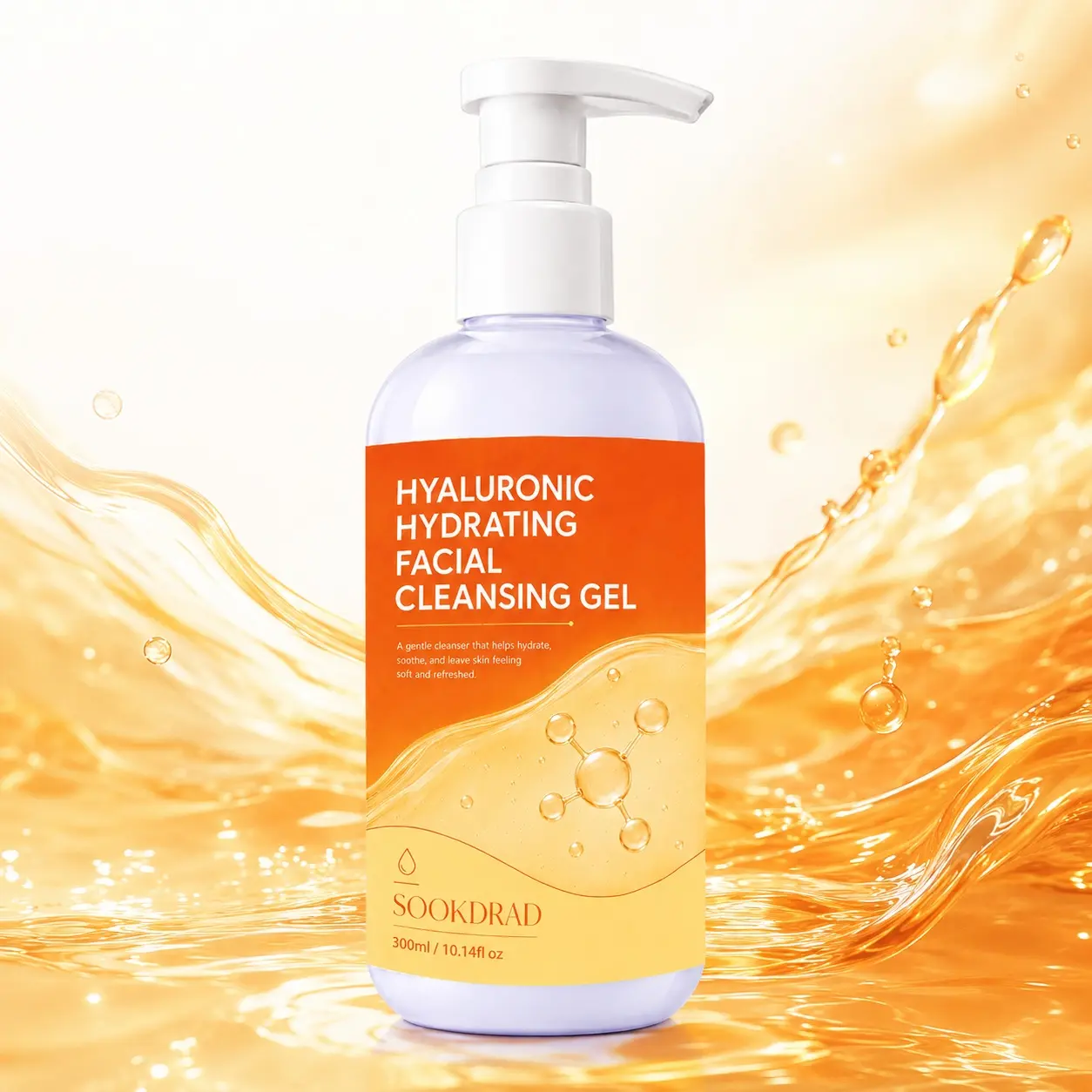 Facial Cleansing Gel, hyaluronic acid, gentle cleansing, hydrating, soothing, softening, refreshing, facial, daily skincare, 300ml/10.14fl oz