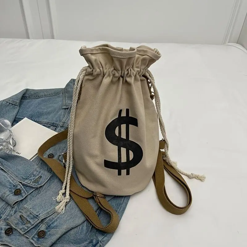 Canvas Print Large Capacity Drawstring Backpack for Women, Fashion Versatile Casual Daypack, Durable Lightweight Shoulder Rucksack for Work Shopping Travel Daily Commute