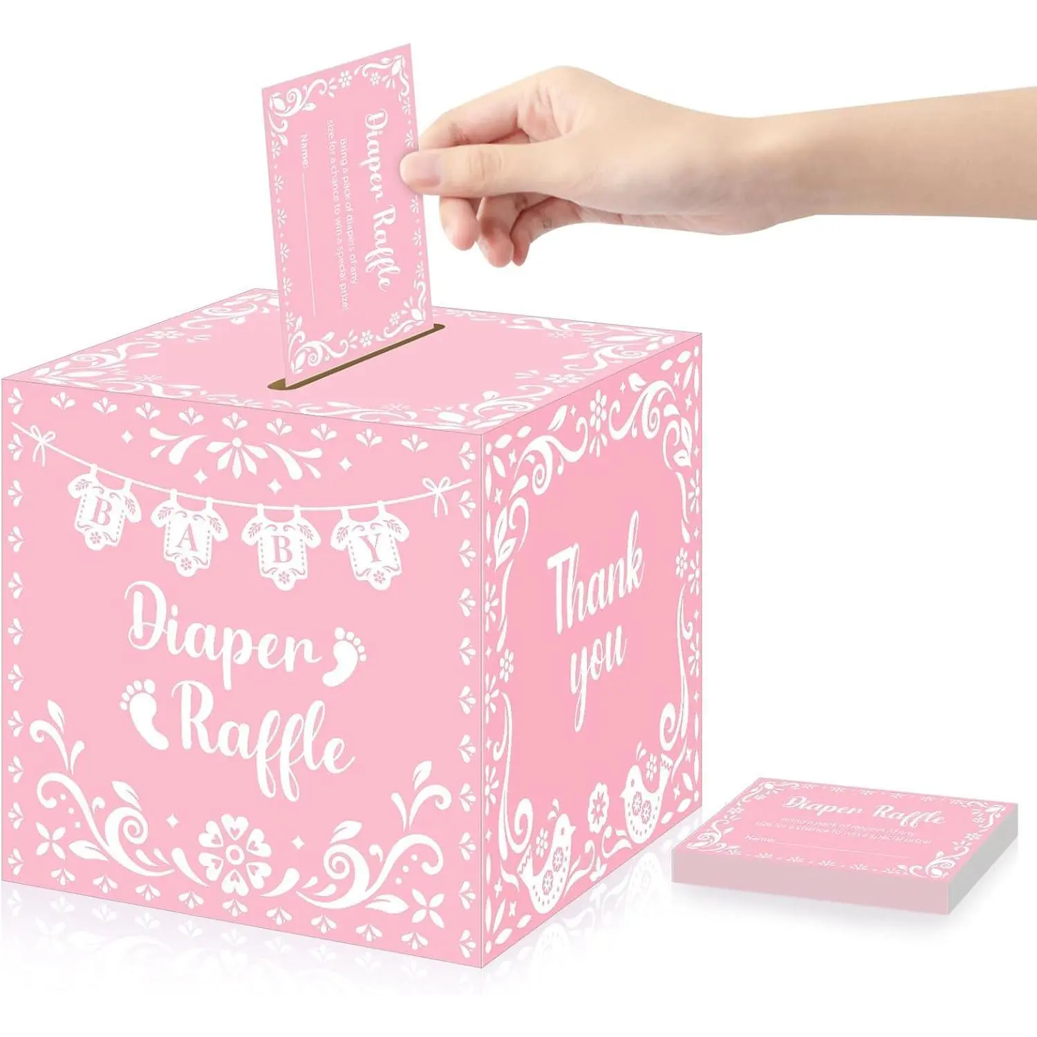 Diaper Raffle Tickets with Box, Cielito Lindo, Mexican Baby Shower Game Invitations 50 Diaper Raffle Tickets Set for Baby Shower & Gender Reveal Party Decoration (Pink)