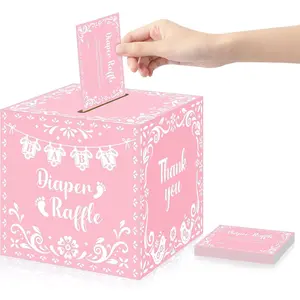 Diaper Raffle Tickets with Box, Cielito Lindo, Mexican Baby Shower Game Invitations 50 Diaper Raffle Tickets Set for Baby Shower & Gender Reveal Party Decoration (Pink)