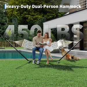 GAOMON Heavy Duty Double Hammock with Adjustable Steel Stand - Portable 2-Person Outdoor Hammock - Max 450lbs Capacity - Ideal for Patio, Garden, Beach, Backyard