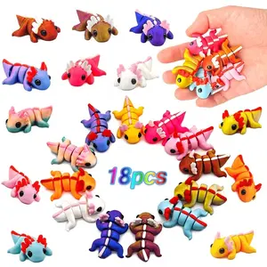 18pcs 3D Printed Axolotl Models, Movable Joints, Multicolor, Home Desktop Decor, Car Ornament, Garden Decoration, Gift Idea