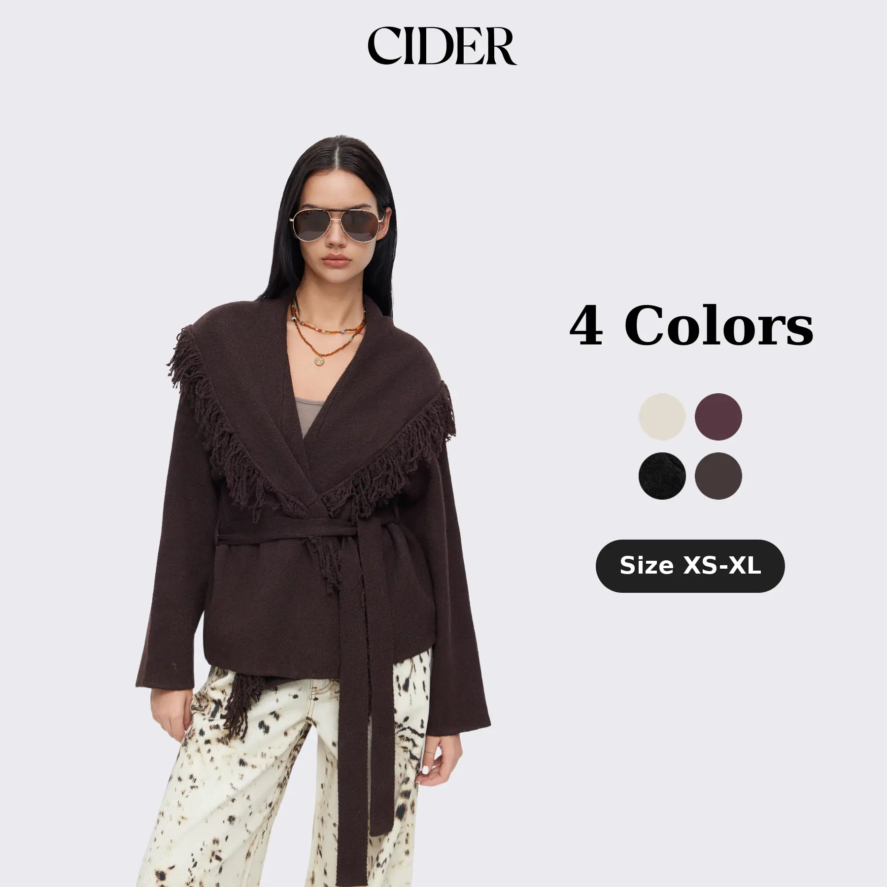 Cider Fringed Wool-blend Knit Wrap Cardigan With Belt