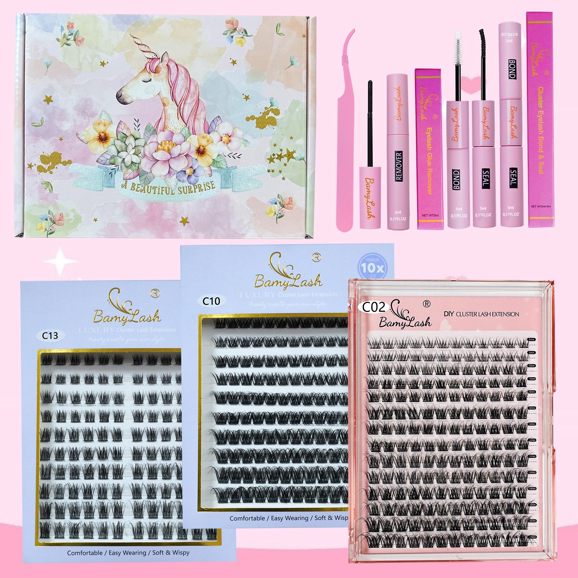 Natural Look DIY Eyelash Extensions Kit, 1 Set Including 3 Boxes Mixed Length Fluffy Eyelash Clusters Fake Lashes with Lash Glue & Tweezers & Lash Remover, Eye Makeup Enhancement Set for Women