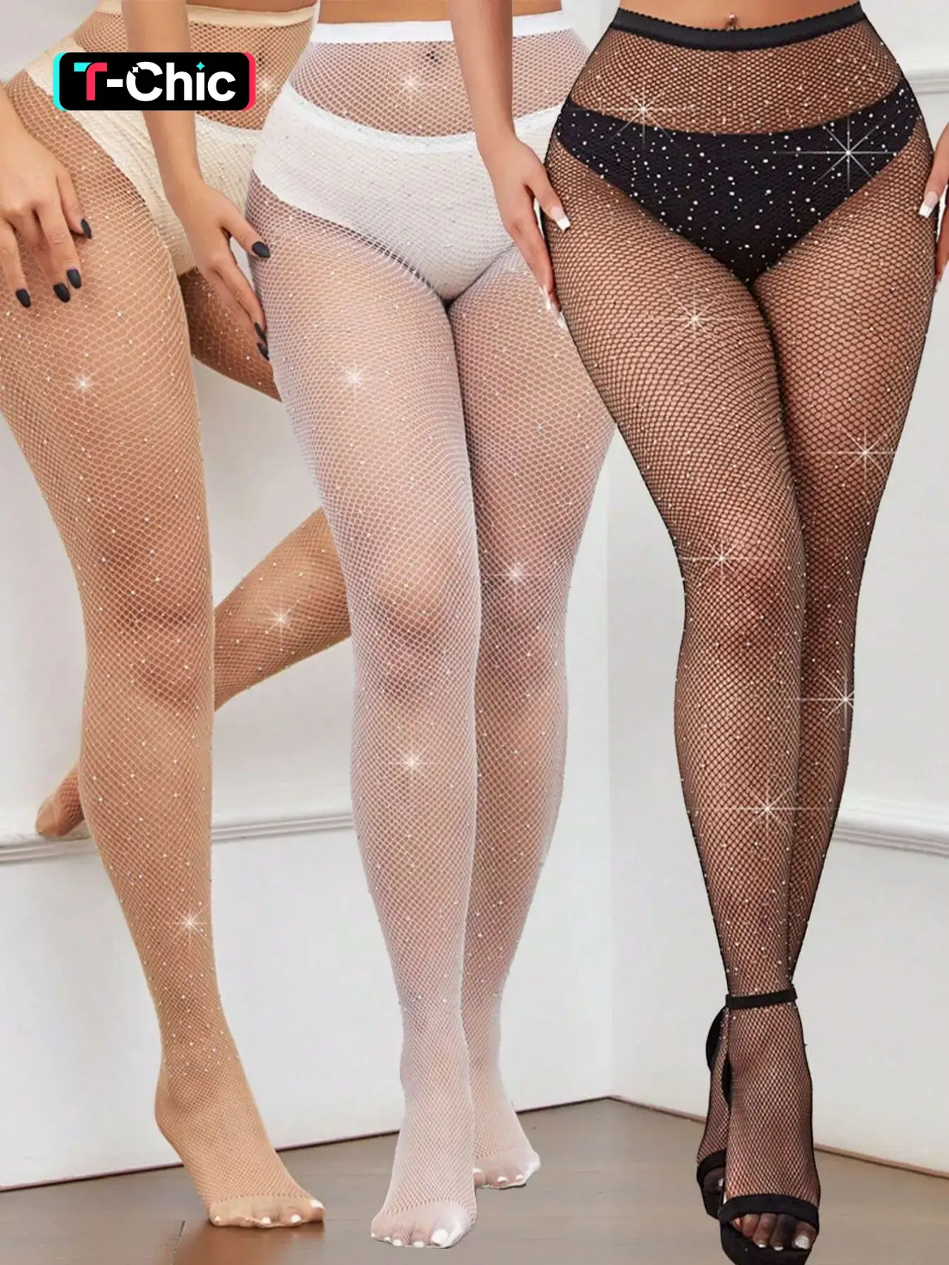 3 Pairs Shiny Glitter Fishnet Stockings, Sexy Women's Tights for Holidays and Parties, Ultra-Thin Fit, Bold Style, All Season Use, Underwear
