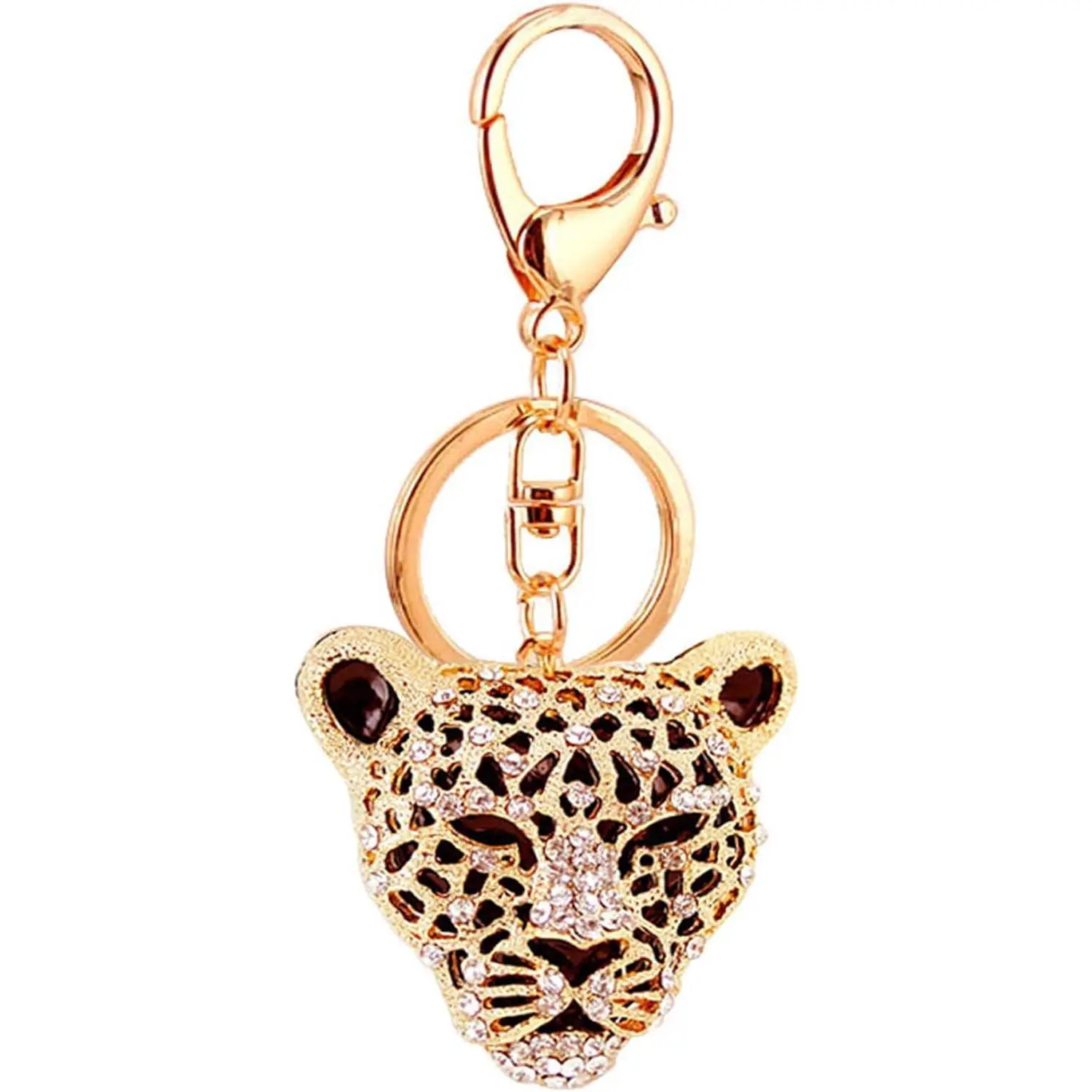 WenTigDY Leopard Bag Pendant, Purse Charms,1.81×1.65 in Leopard Charm, Gold Rhinestone Keychain, Cute Cheetah Head Purse Key Ring Chain Sparkling Crystal Charming for Lady Girlfriend
