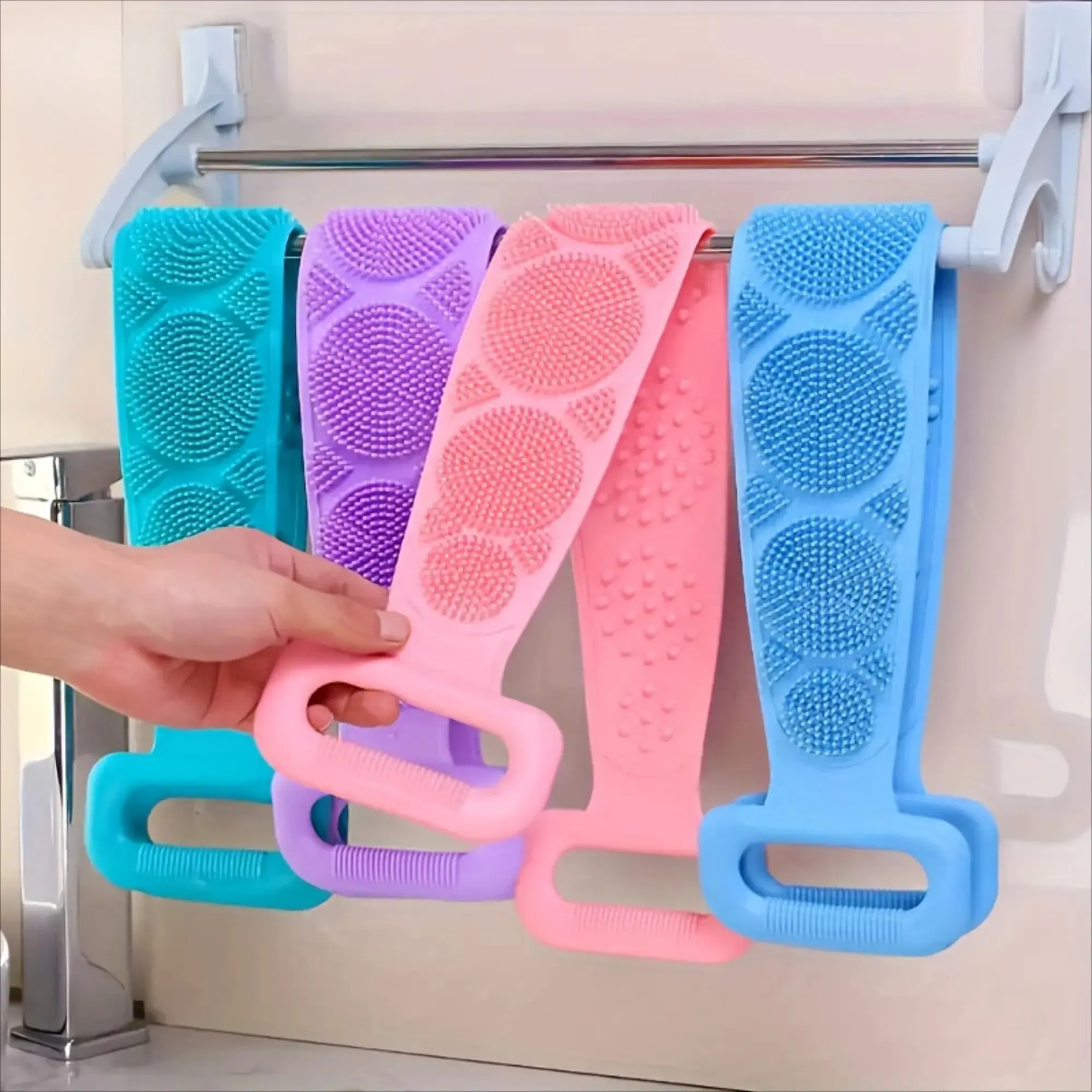 Hot Selling Dual-Sided Silicone Back Scrubber with Long Strap, Reusable Deep Exfoliating Shower Massage Sponge, Flexible Skin Cleansing Bath Gadget, 1 or 2 Pcs Body Care Accessory, Convenient Shower Tool for Household Bathroom All Skin Types