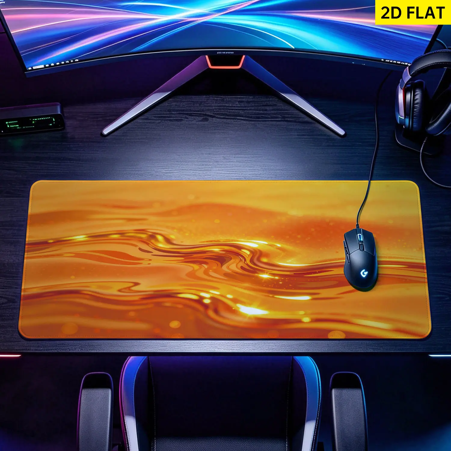 Extra Large Gold Liquid Wave Print Gaming Mousepad - 3D Banana Design, 27.5*11.8in(70x30cm), Non-Slip Rubber Base, Locked Edge, Multi-Size, Washable, Precision Move Support, Home Desk Protection, Gift Option