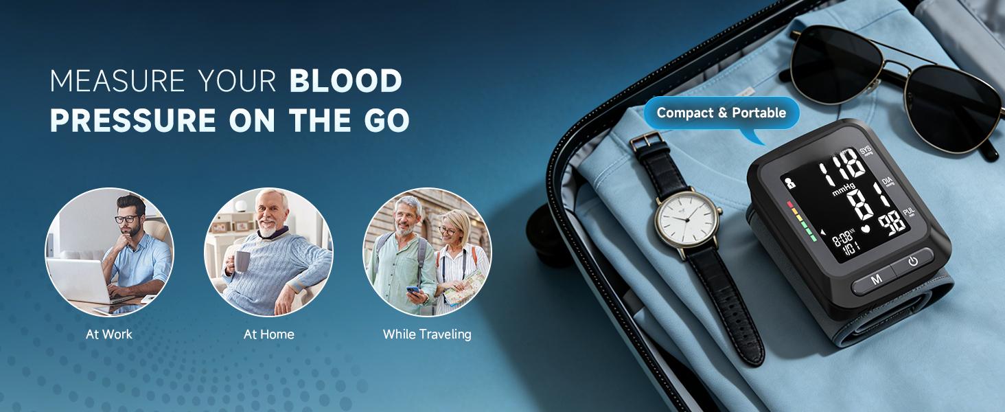 Wrist Blood Pressure Monitor, Blood Pressure Cuff Wrist for Home Use, Automatic Digital BP Monitor with Large Backlit Display, 2 User 120 Memory, Adjustable 5.3"-8.5" Cuff