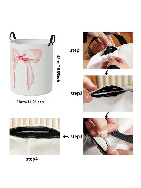 Durable Laundry Basket with Handle, Laundry Hamper, Bow Print Design, Foldable Clothes Storage Bin, Large Capacity Toy Organizer for Home Use