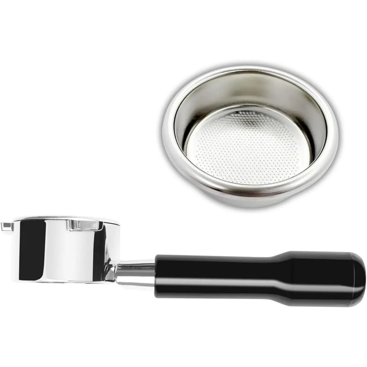 54mm Steel Bottomless Portafilter Coffee Accessory, Compatible with Breville Barista Express, Pro, Touch, Bambino Plus, Infuser, Includes 18g Precision Basket