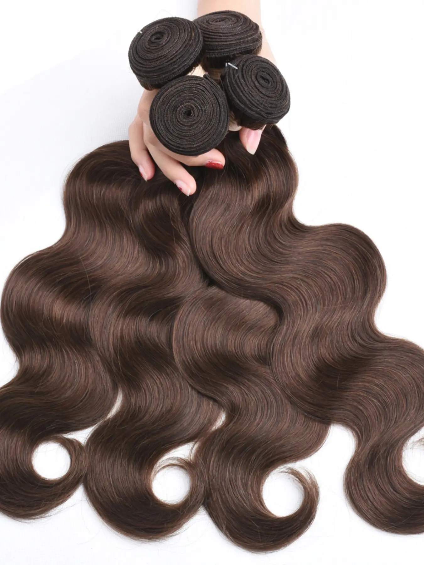 4PCS 3A-4#-BW Body Wave Human Hair Bundles, 4# Brown Color