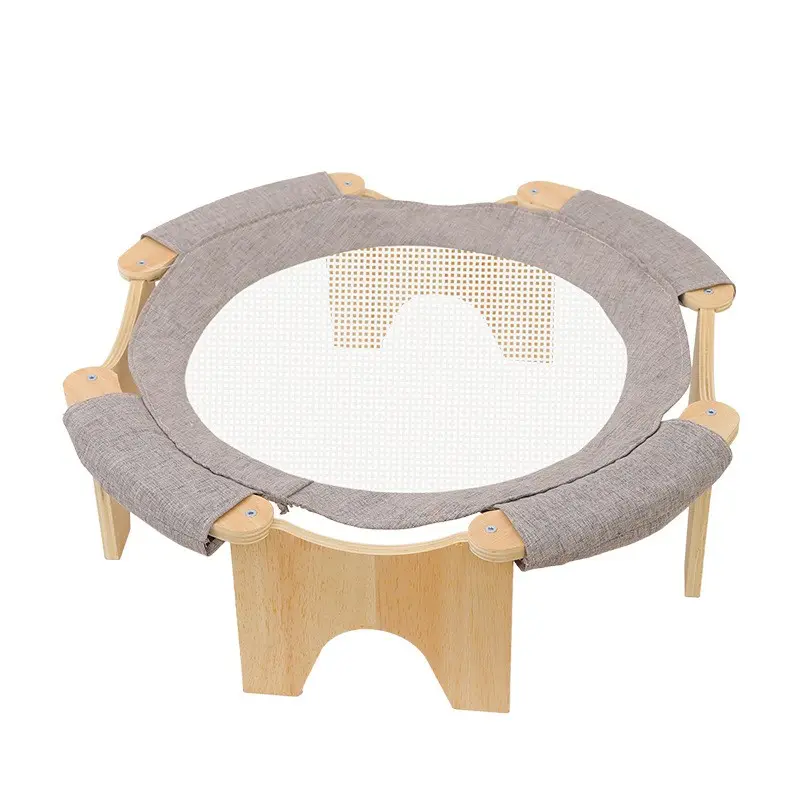 Solid Wood Elevated Cat Hammock, Breathable Mesh Cat Bed, Washable Pet Bed, Indoor Cooling Cat Nest for Summer