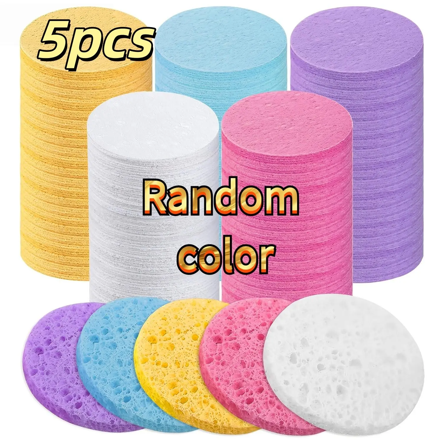 5-Pack Natural Compressed Face Sponge, Random Colors, Unscented, Gentle for Daily Cleansing, Makeup Removal, Exfoliation, All Skin Types, Makeup Remover Tool