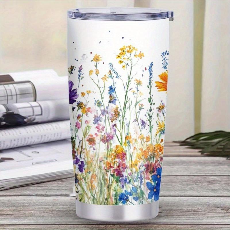 1pc, 20oz "Lively Meadow Blossoms" Theme Water Cup, Large Capacity Car Cup, Double-layered Insulated Water Cup, "Spring's Symphony" Theme Water Cup, Holiday Gift Water Cup, Birthday Gift, The Best Gift for Teachers, Friends, and Family.