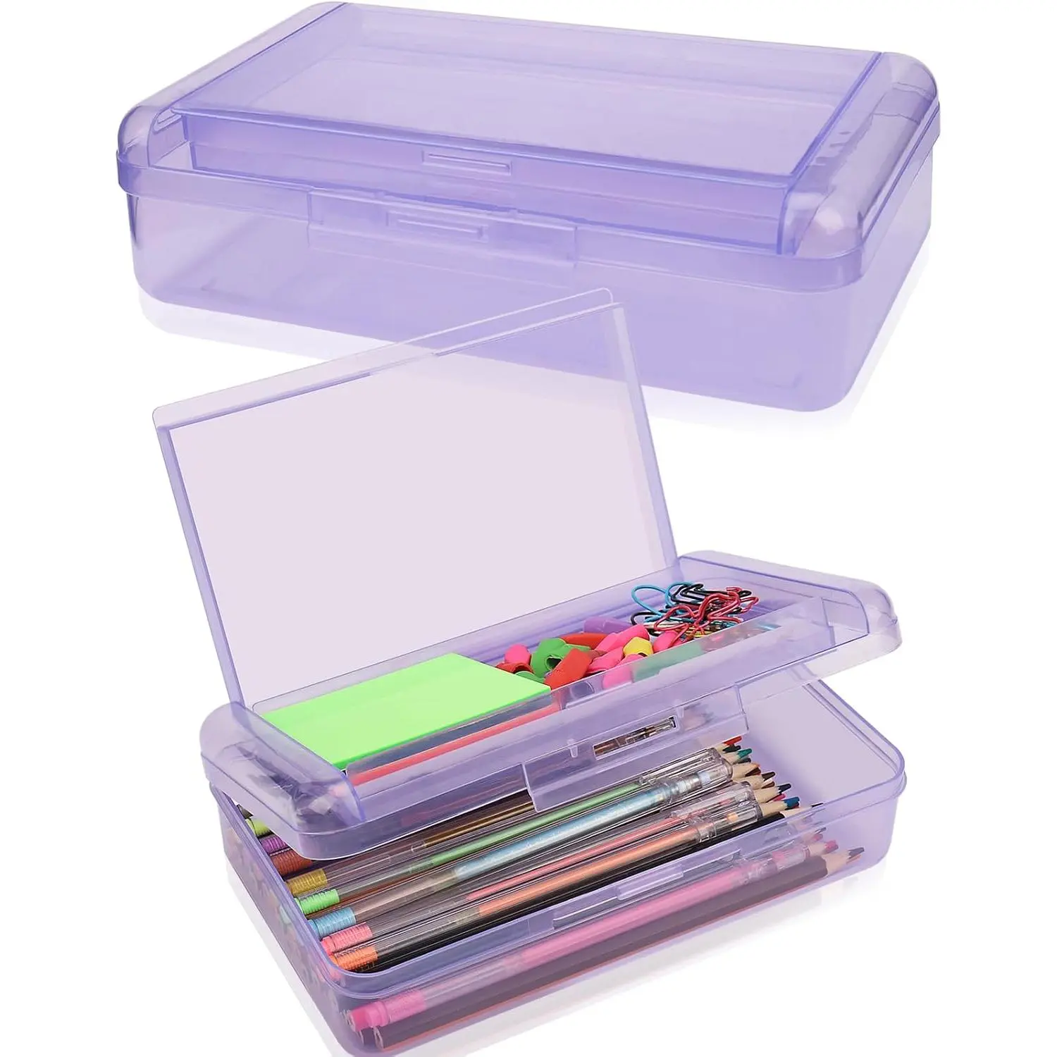 Large Pencil Box, Double Layer Capacity Pencils Holders, Clear Hard Pen Case with Snap-tight Lid, Plastic Pencil Case for Office School, Pen Boxes Storage School Box (Clear -1pcs)