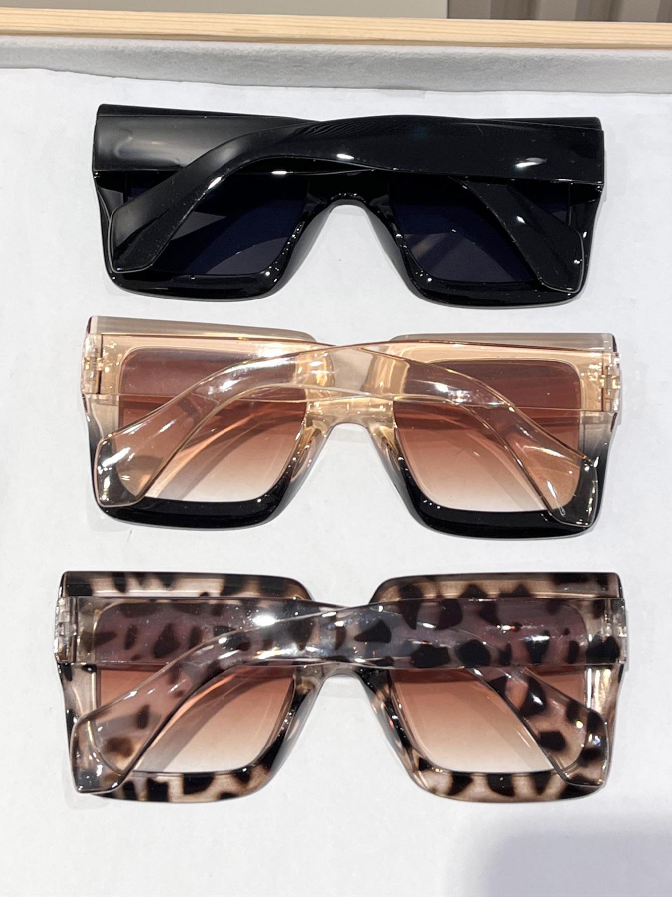 Women's Trendy Tinted Lens Square Frame, Vintage Casual Leopard Pattern Sunglasses for Everyday Use, Fashion Modern Accessories for Outdoor Activities