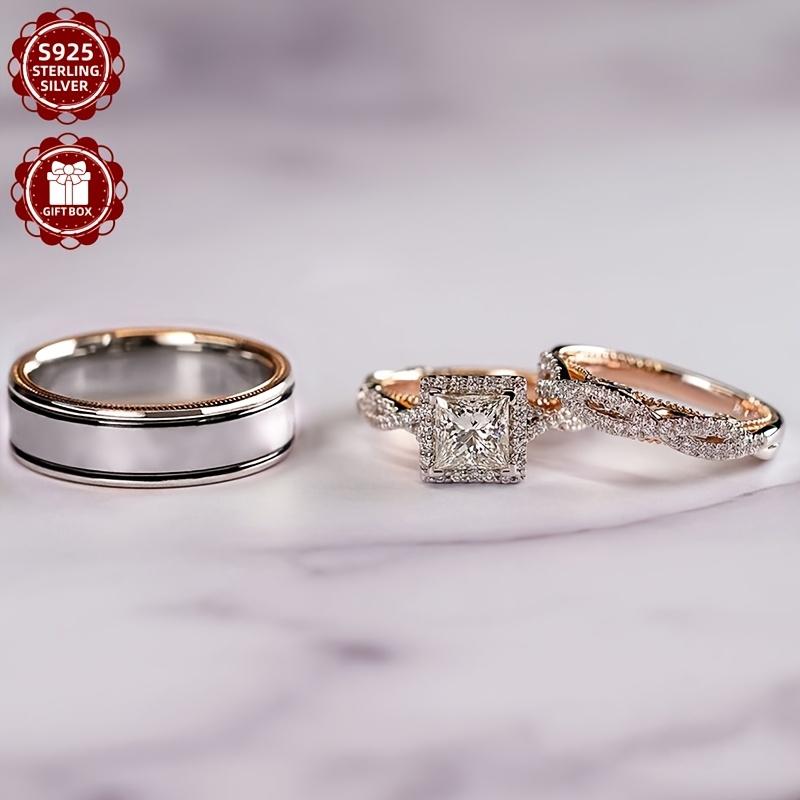 New S925 Sterling Silver 3pcs/set Moissanite Ladies' Luxurious, Fashionable, Elegant,-end Retro Ladies' Engagement And Suitable for Weddings, Birthdays, Daily Christmas, Carnival, Including Gift Box, Daily Wear, Elegant Design, Fashionable Rings, Durable