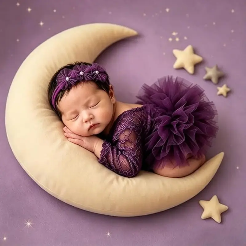 Newborn Photography Outfits Girl, Baby Girl Photoshoot Props, Lace Romper with Headband for 0-1 Months Newborn Clothing Clothes