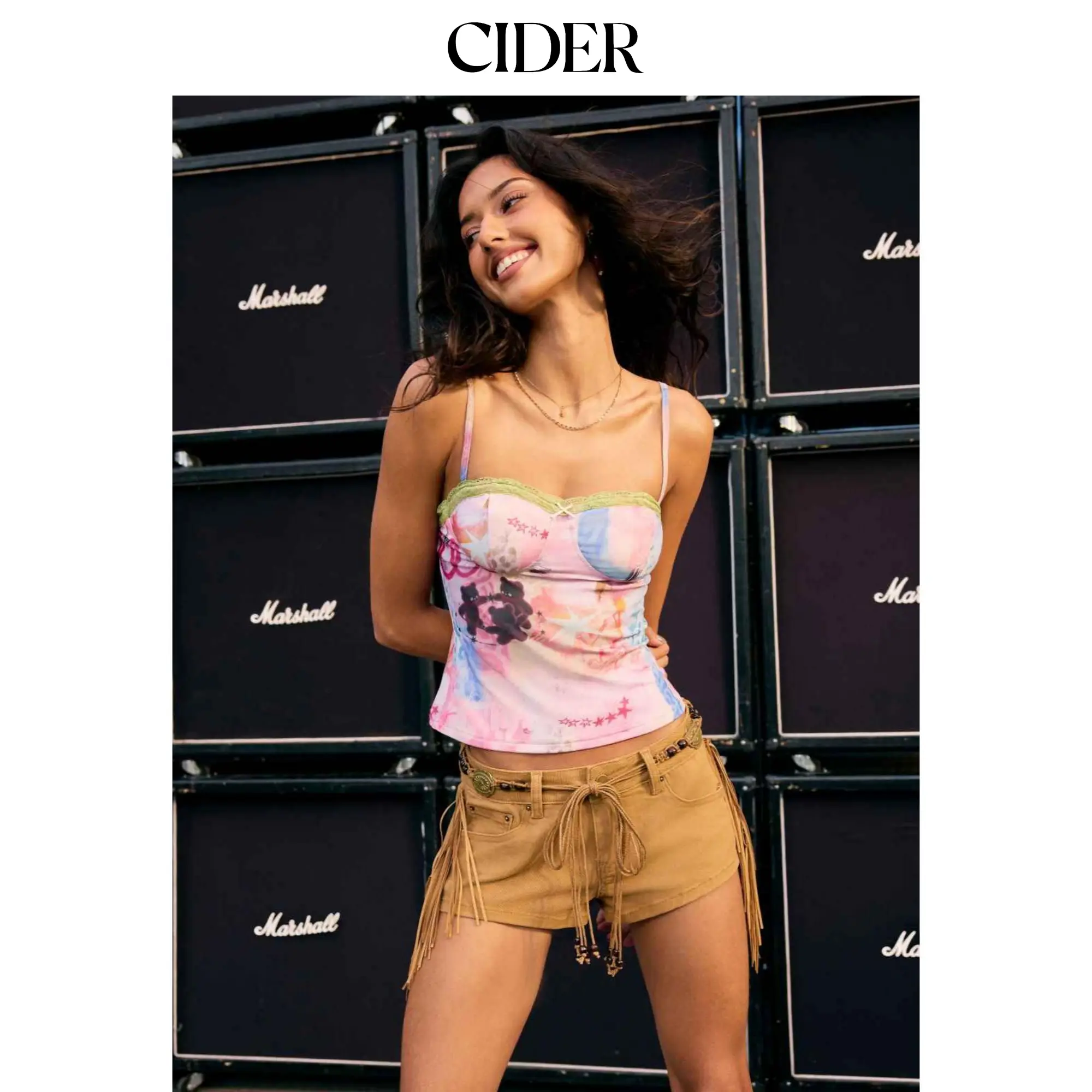Cider Stretch Washed Denim Low Rise Fringe Micro Shorts