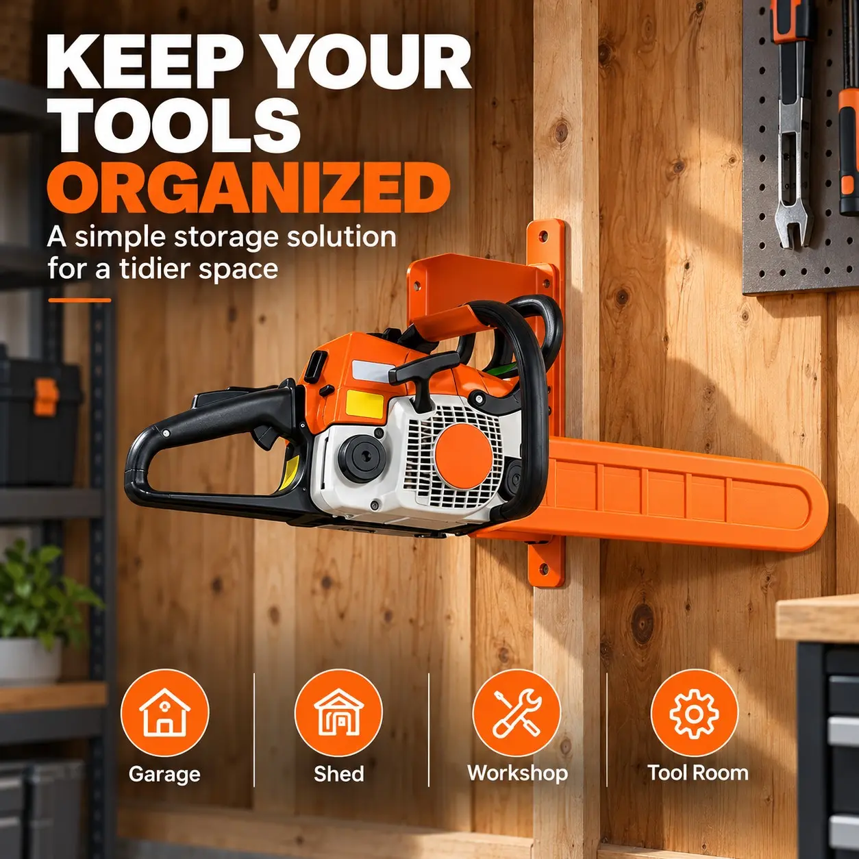 1/2 Pack Chainsaw Wall Mount, Heavy Duty Metal Storage Hanger, Garage Tool Organizer Wall Mount, Sturdy Structure, Space Saving, For Gardeners & Garage Tool Organizing