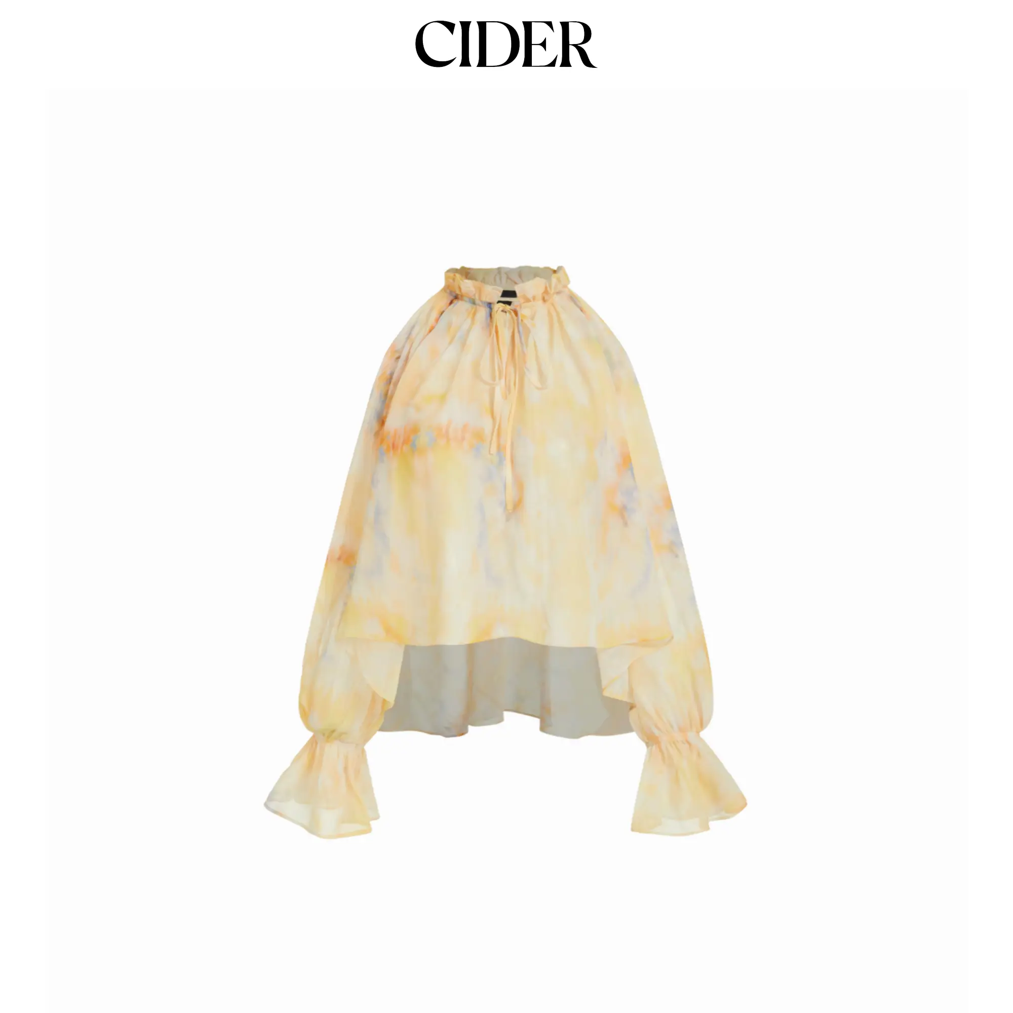 Cider Chiffon Abstract Tie Dye V-Neck Ruffled Raglan Sleeve Oversized Blouse