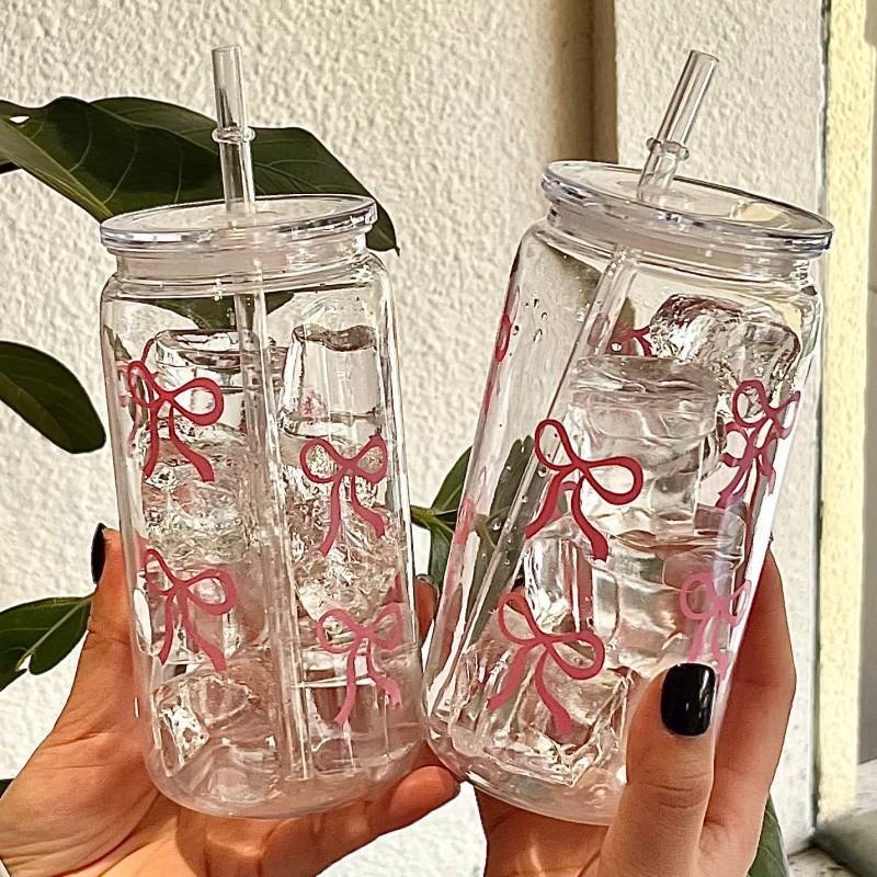 Bow Pattern Water Bottle, 1 Count Water Cup with Lid & Straw, Drinking Cup for Tea, Juice, Milk, Drinkware for Office, Restaurant, Classroom, Picnic, Party, Funny Dad Tumbler