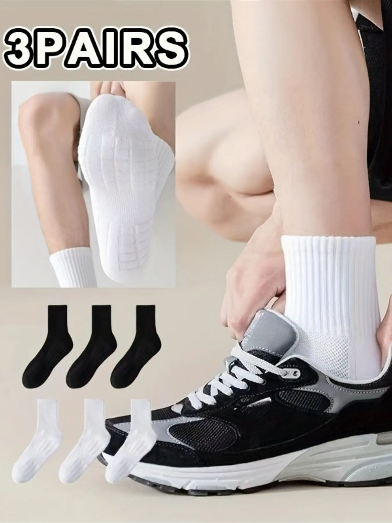 3 Pairs of Breathable Socks for Men, Thick Middle Socks, Sports Basketball Socks for Men, Sports Socks, Black and White, Christmas Gift