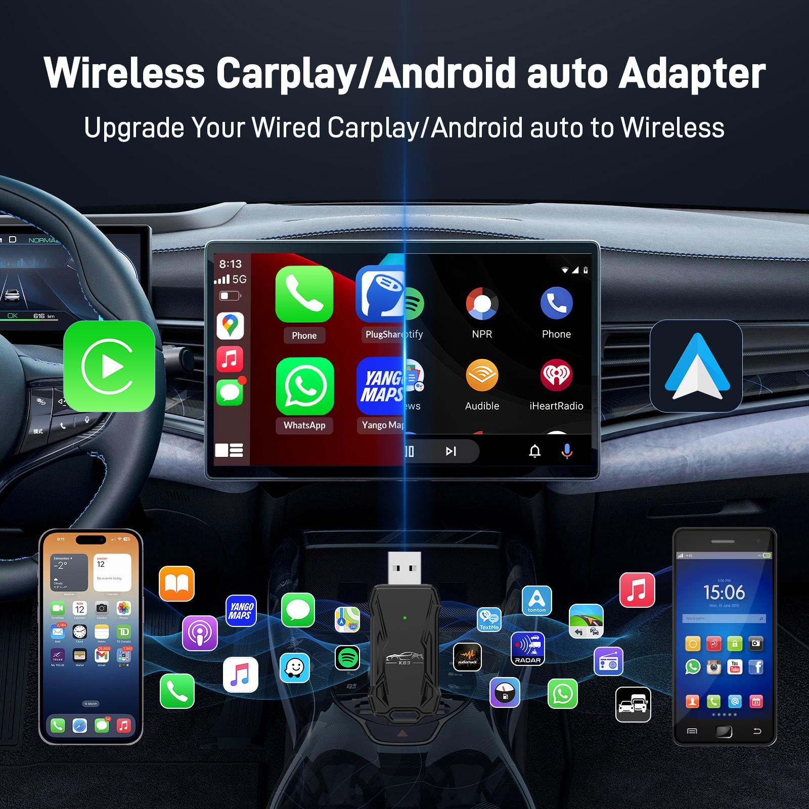 Wireless Car Adapter, Plug & Play Car Wireless Adapter, Compatible with iPhone & Android, Car Electronics Accessories