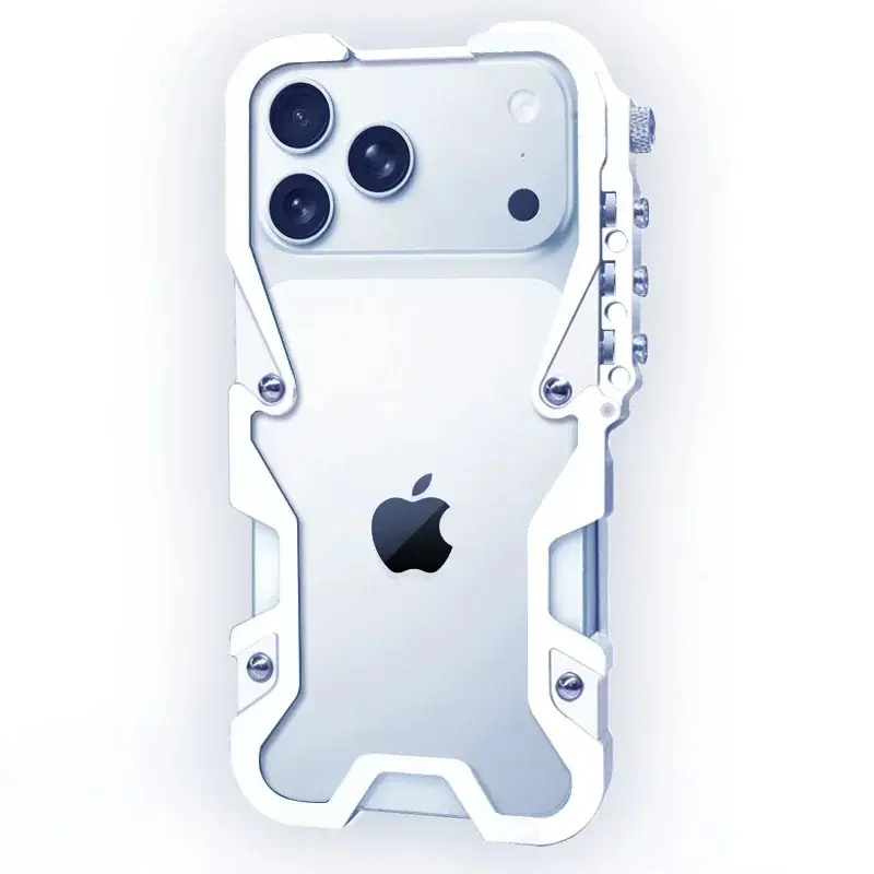 Aluminum Alloy Mechanical Arm Case for iPhone 17 Pro Max 17 Pro 17 16 Pro Max 16 Pro 16 Plus 16e, Tactical Metal Bumper Cover with Carabiner Lanyard, Shockproof Hollow Frame Protective Case
