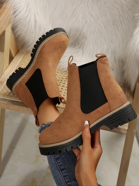 Chunky Sole Chelsea Boots for Women, Trendy High Heel Ankle Boots, Casual PU Leather Short Boots for Fall & Winter