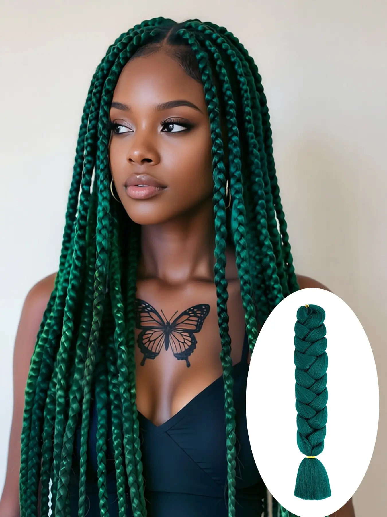 40 Inch Dark Green Highlights Pre-Stretched Braiding Hair Extensions, Synthetic Braided, Low Temperature Flame-Retardant Synthetic Fiber, Lightweight Yaki Texture, Hot Water Setting, Tangle-Free Hair for Box Braids, Twists and Crochet Styles
