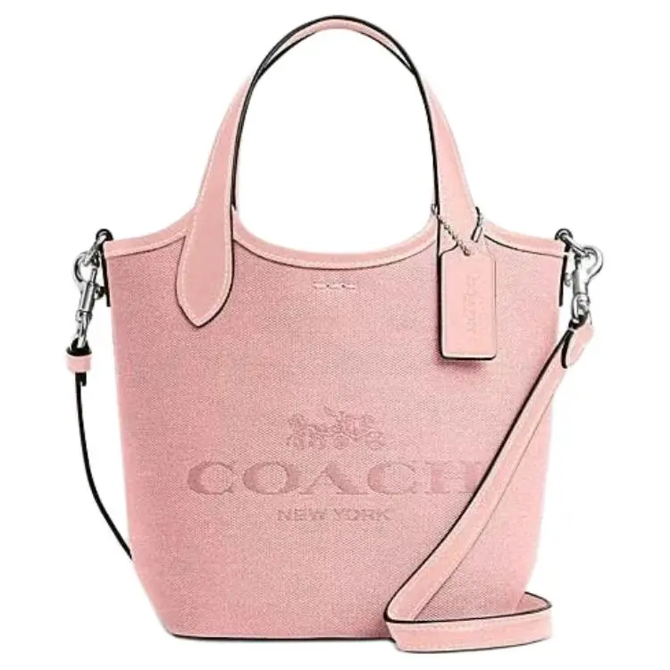 COACH Hanna 17 Logo Magnetic Snap Bucket Bag for Women – Canvas and Calfskin Blend in Blush Pink