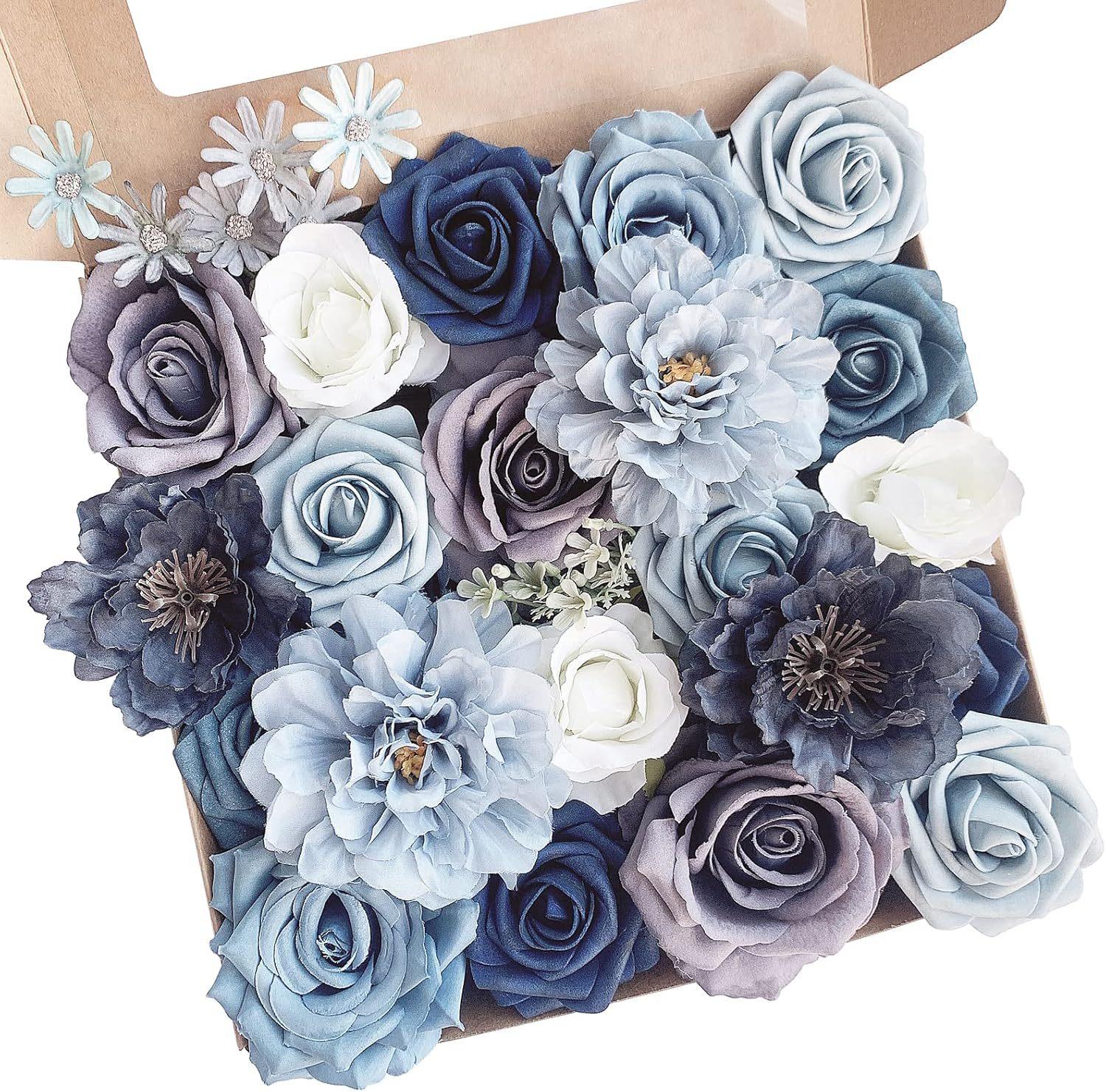 Aesthetic DIY Faux Rose Box Set| Real-Touch Artificial Flowers with Stems for Wedding Bouquets & Centerpieces| Romantic Forever Valentine's & Birthday Gift| Spring Home Decor