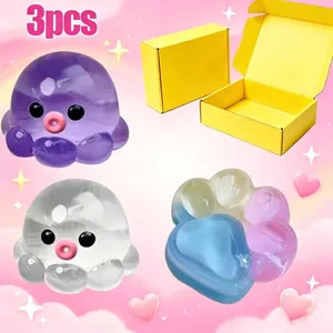 3-Piece Taba Cat Paw Squeeze Toys, Cute Sticky Squishy Toy, Soft Stress Relief Fidget Sensory Toys, Executive Desk Toys & Party Favors for Kids & Adults