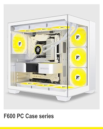 F600 Mid-Tower Gaming PC Case - Black, 7x 120mm ARGB PWM Fans Pre-Installed, 270° Panoramic Tempered Glass, Transparent Dual-Chamber Design, Type-C Port, Cable Management Support, ITX/Micro ATX Compatible, 420*285*430mm