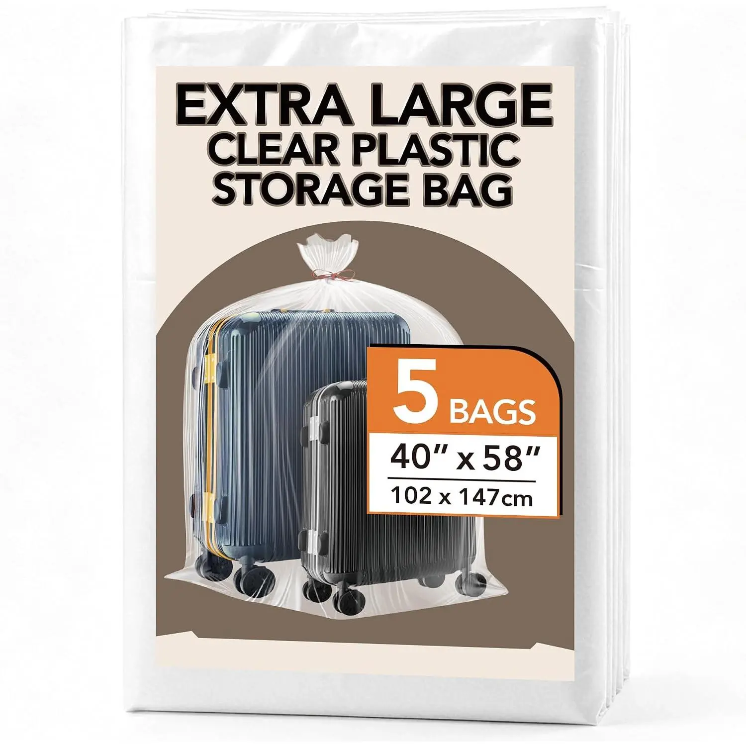 40 x 58 Inches 2 Mil Clear Plastic Storage Bags (5 packs) |  Flat Plastic Bag, Ideal for Moving,Storage, Packing Suitcases Luggage, , Pillows, Bikes, Chairs